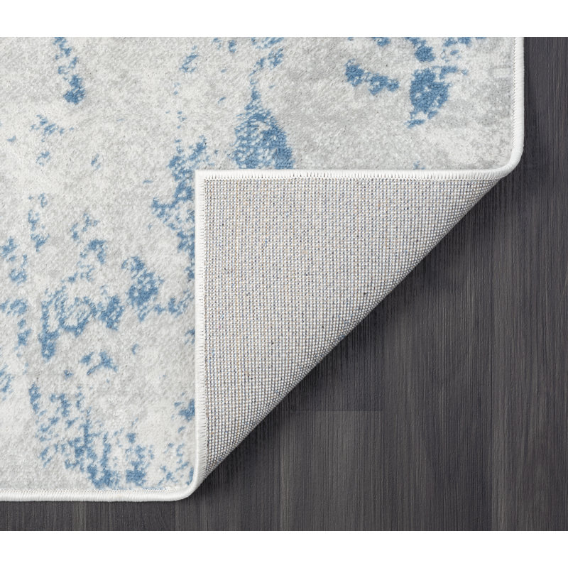 Rectangle Eduvina Abstract Machine Woven Polypropylene Area Rug in Gray/Blue, Rectangle 5'3" x 7'6"