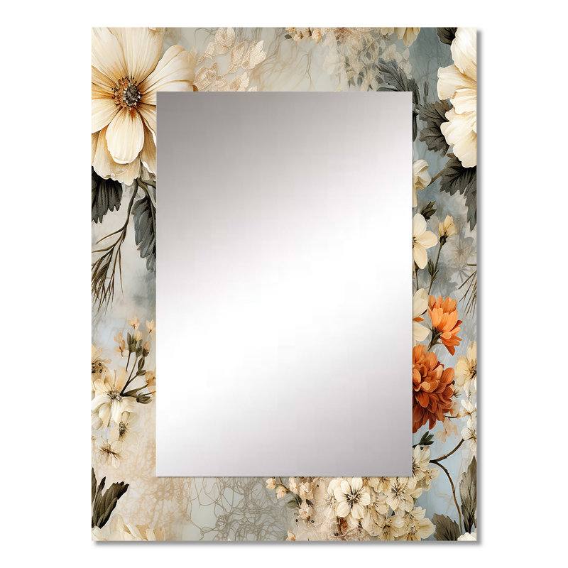 Décoration murale rustique rustique en dentelle - miroir floral, 32 po x 24 po