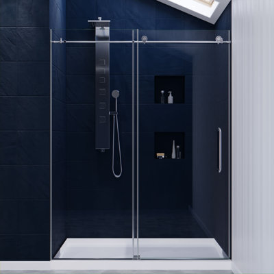 Leon 56""-60"" W x 76"" H Single Sliding Frameless Shower Door with Tsunami Guard -  ANZZI, SD-AZ8077-02CH