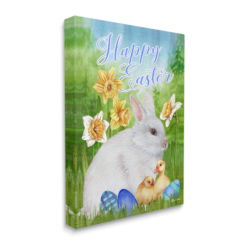 Joyeuses Pâques, printemps, lapin, phrase Ba, poussins, Sheri H, Toile tendue, H 16 po x l 20 po