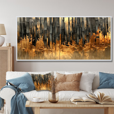 Golden Arashiyama Bamboo River I - art mural en bambou