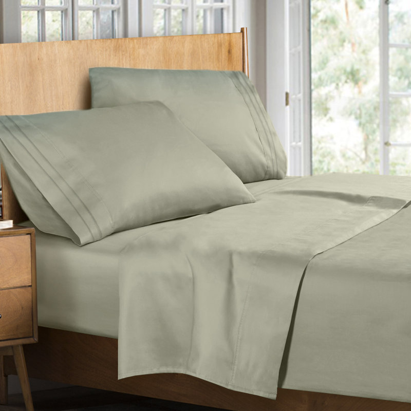Microfiber Striped Sheet Set, Queen Sheet Set + Fitted Sheet + 2 Pillowcases, Sage Green