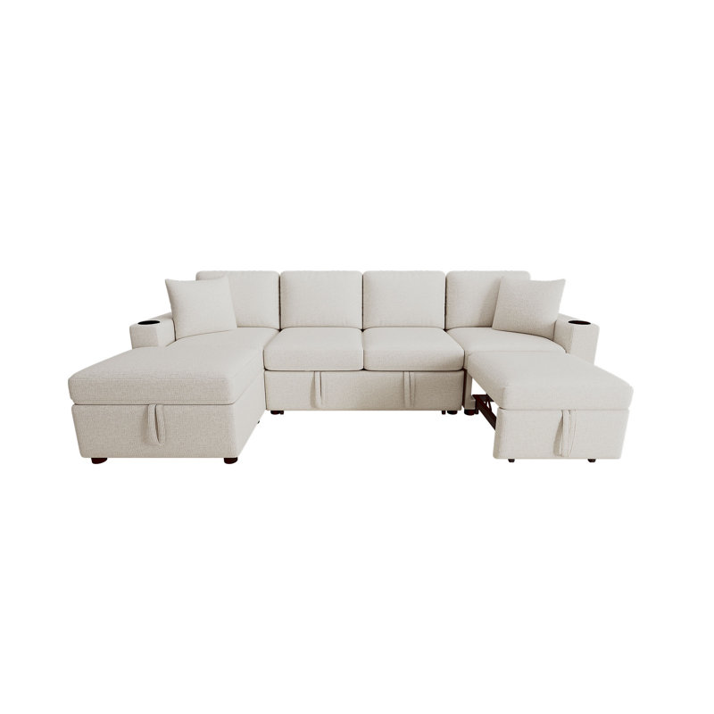 Canapé-lit modulaire convertible en L de 109,1 po avec canapé-lit et canapé-lit en U, Chenille beige