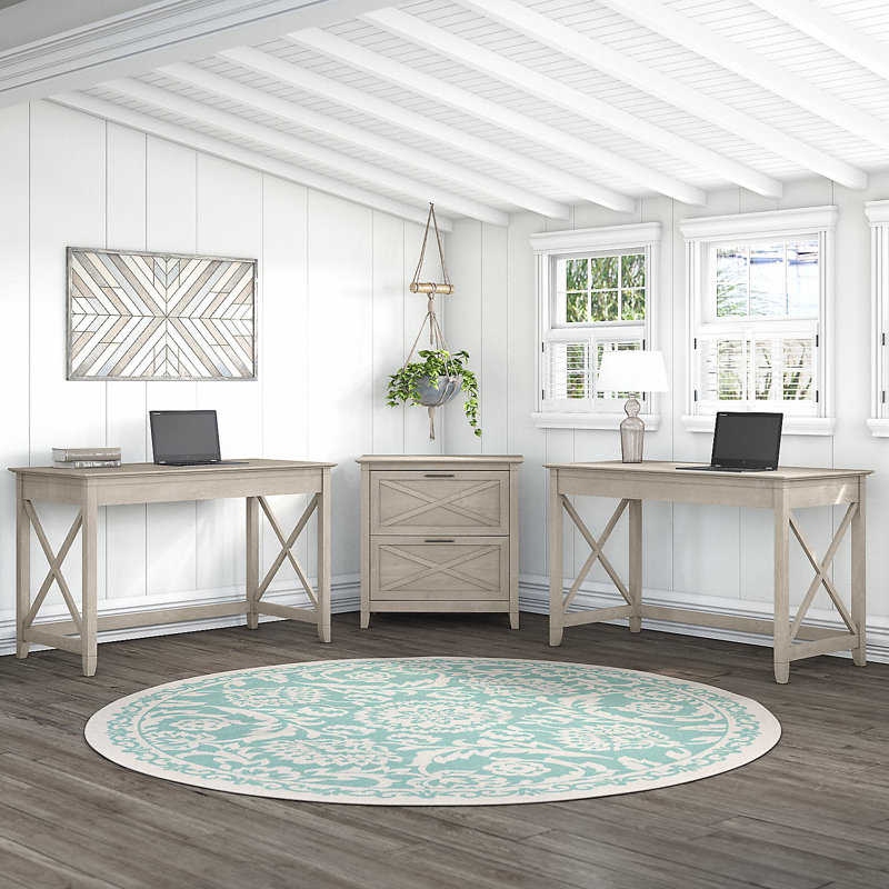 Huckins 3 Piece Writing Desk Office Set, Washed Gray
