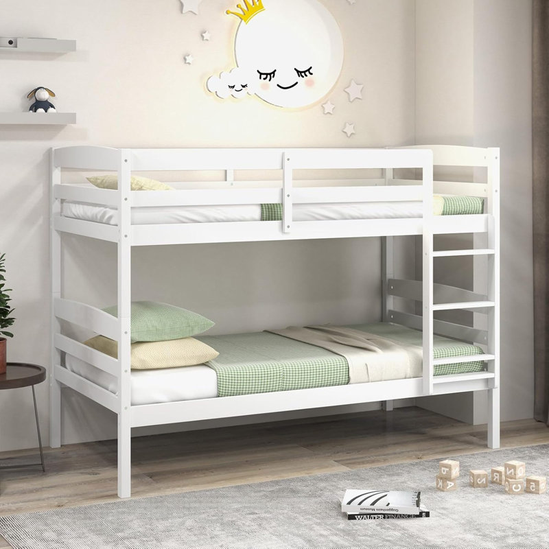 Lit superposé simple en pin massif peu encombrant, design blanc polyvalent pour les enfants et les adolescents
