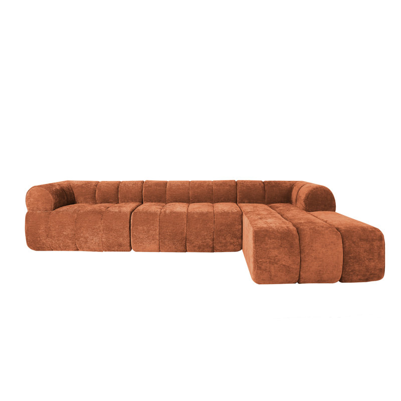 L-Shaped Upholstered Sectional, Orange Polyester