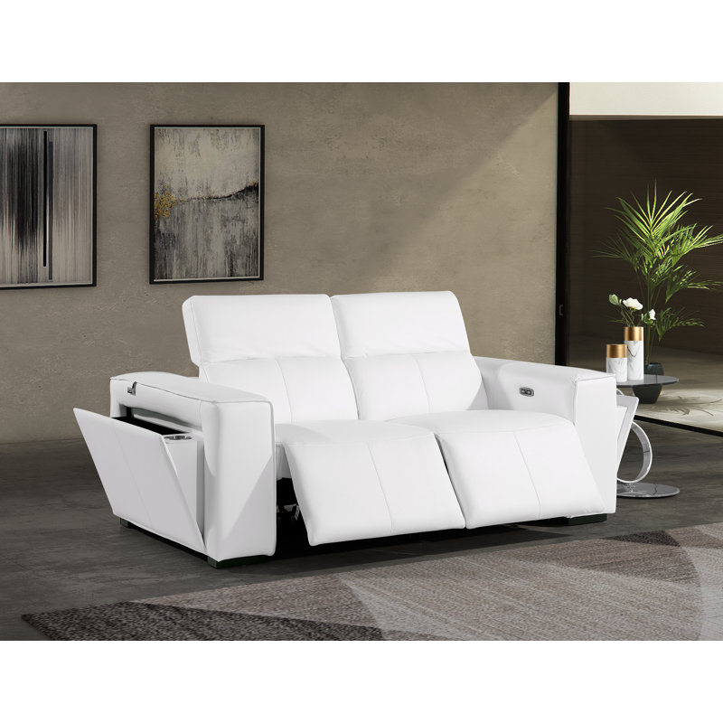 Top Grain Italian Leather Modular Power Dual Reclining Loveseat With Power Headrests, White