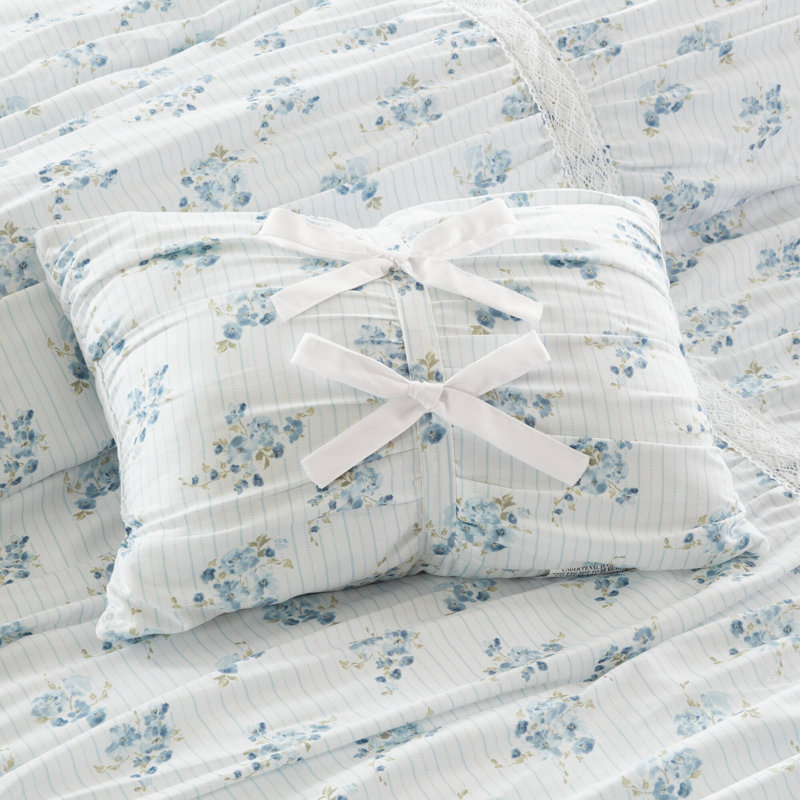 Piece Twin/Twin XL Bedding Sets, Blue Ruched Floral Microfiber for Bedroom