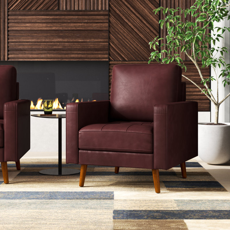 Fauteuil en cuir véritable de 33 po de largeur Annaleise, Bourgogne