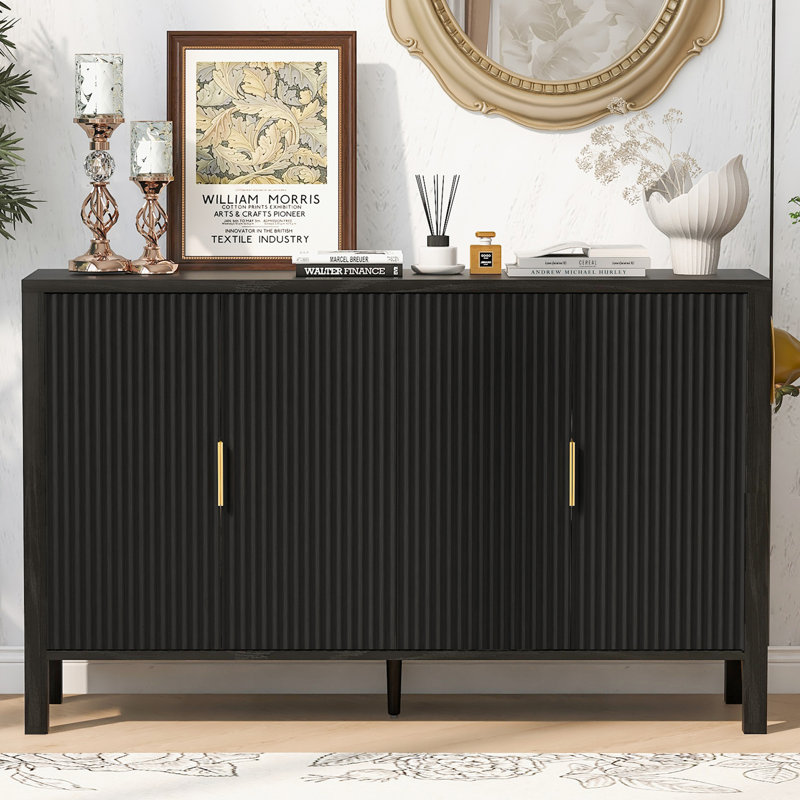 Buffet de 57 po de largeur avec tablettes réglables, Noir