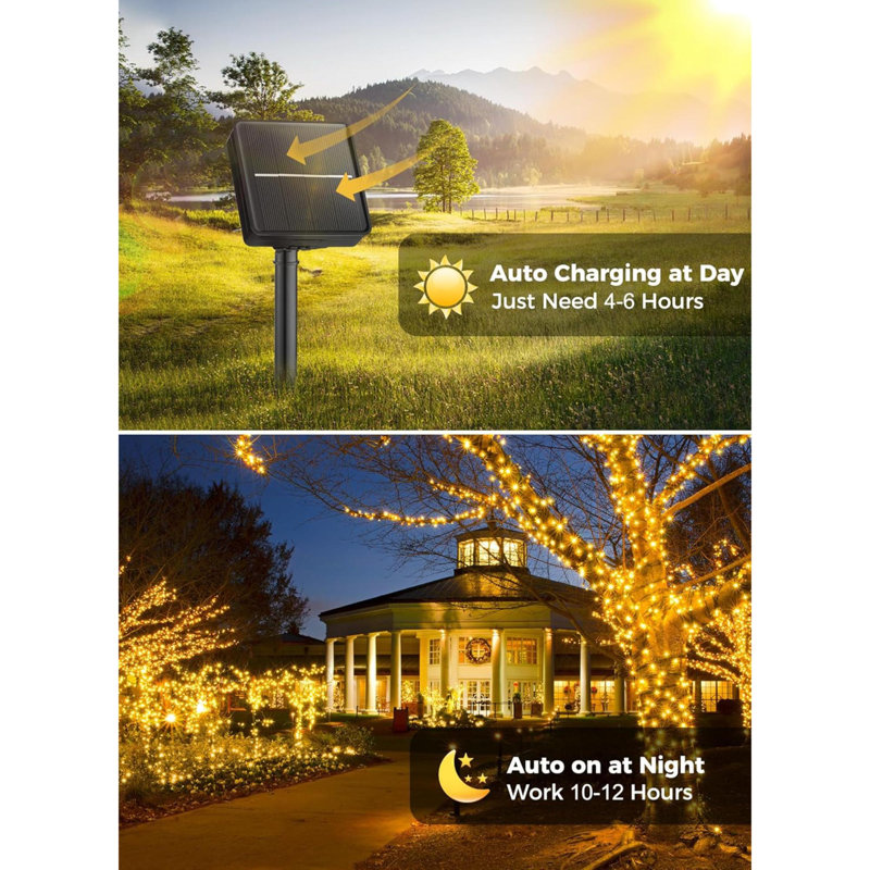 40 Ft 100 Led Christmas Solar String Lights With 8 Lighting Modes