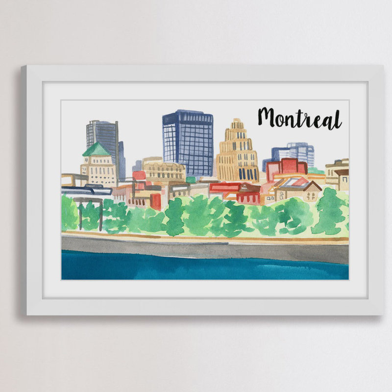 Old Montreal Cityscape Print on Canvas with White Frame