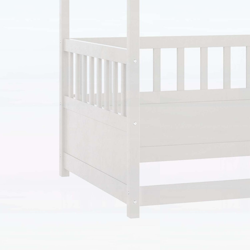 Canopy Bed Frame with Guardrails, Twin, White