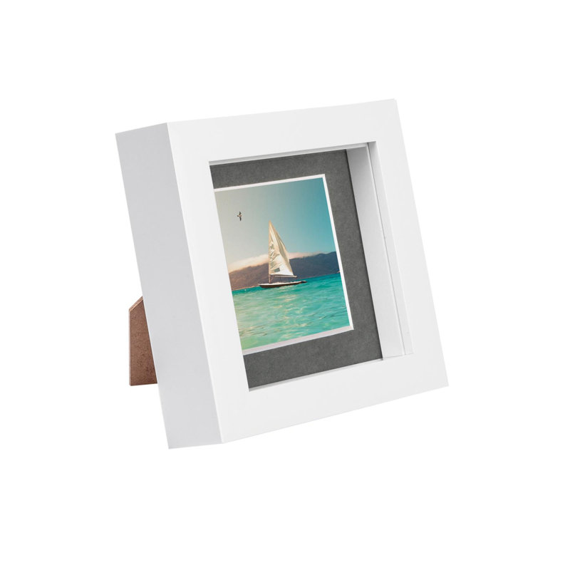 Nicola Spring - 4" x 4" White 3D Box Photo Frame - 2" x 2" Mount, Grey