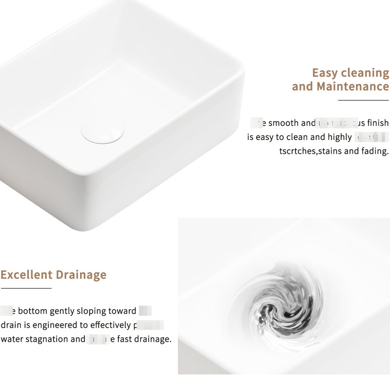 16"X12" Rectangular White Bathroom Vessel Sink, Fit 1 - 3/4" Center Drain, And Smooth Ceramic Above Counter Sink For Bathroom, Rectangle Design, Clay