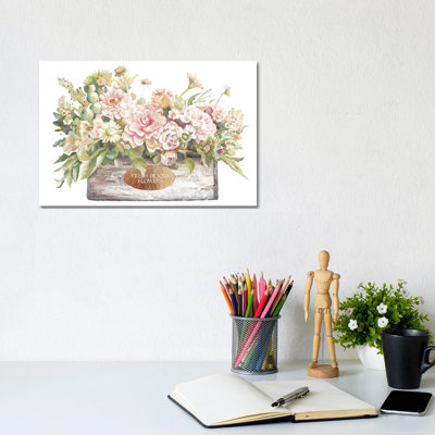 Flowers in Wooden Planter 1 Piece Painting on Canvas