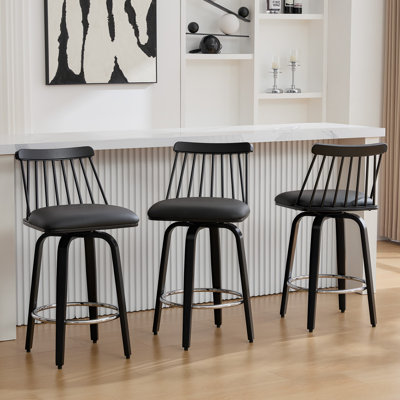 26'' Modern Swivel Counter Bar Stool with Spindle Back and Padded Seat