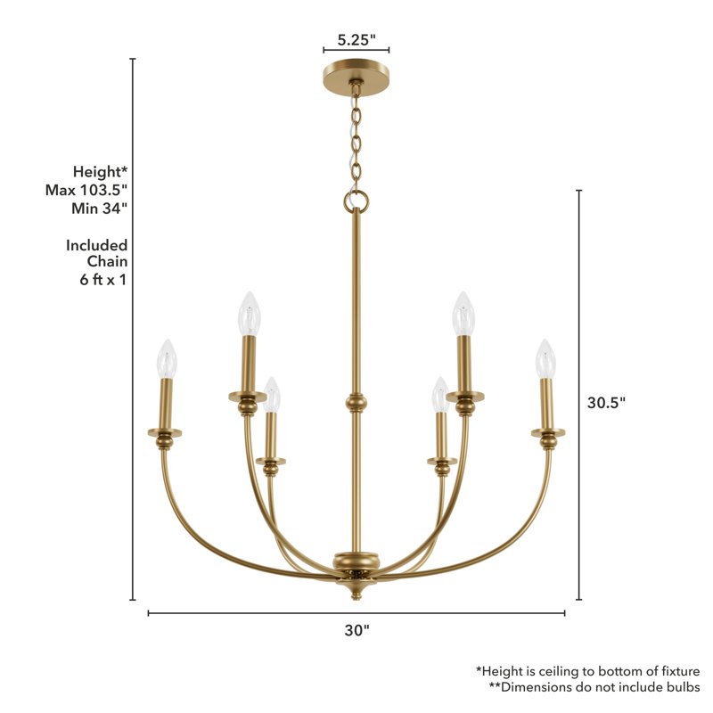 Hunter Southcrest 6 Light Chandelier Ceiling Light Fixture, Luxe Gold
