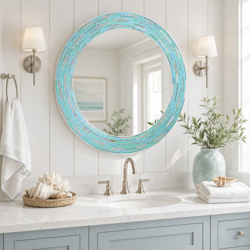 Ashong Mirror, 30" x 30", Sea Glass 2, Round