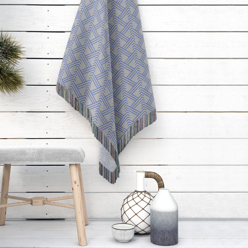 Patricia Geoffrey Hand Woven Throw Blanket, 37" W x 52" L, Grey/Blue