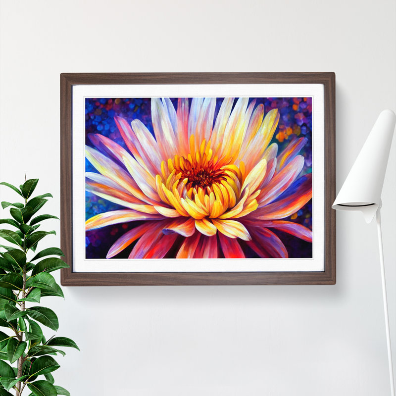 A Chrysanthemum Flower - Framed Print, 25cm H x 34cm W x 2cm D, Walnut