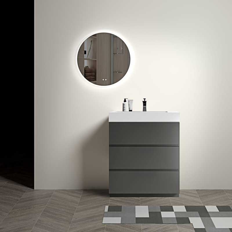 Ensemble de meuble-lavabo simple Rorer, Blanc, gris