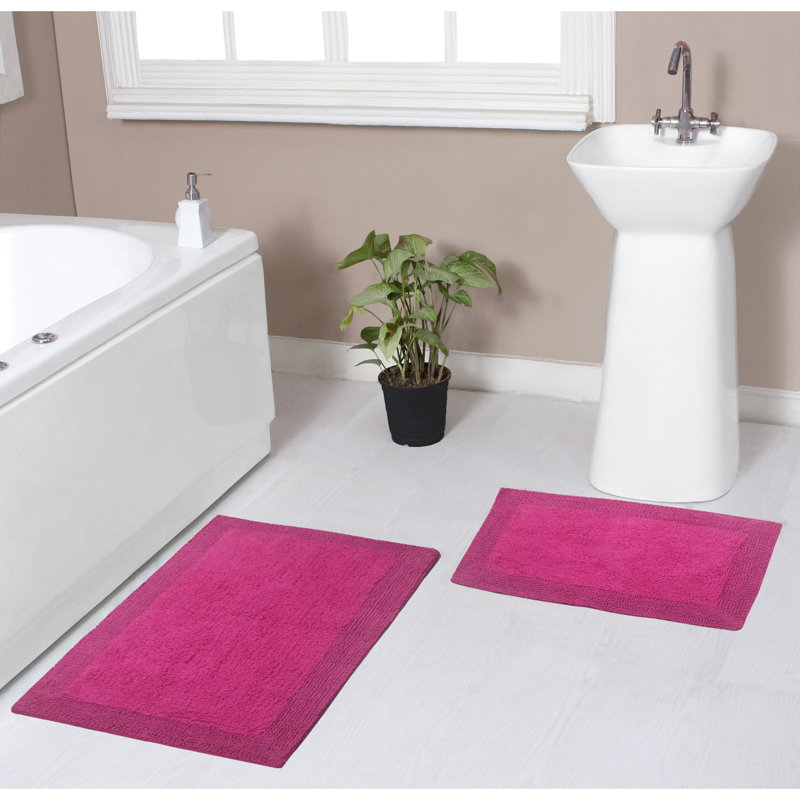 Tapis de bain luxueux 100% coton (ensemble de 2) réversible, Ensemble de 2 pièces (21 po x 34 po, 17 po x 24 p, Rose vif