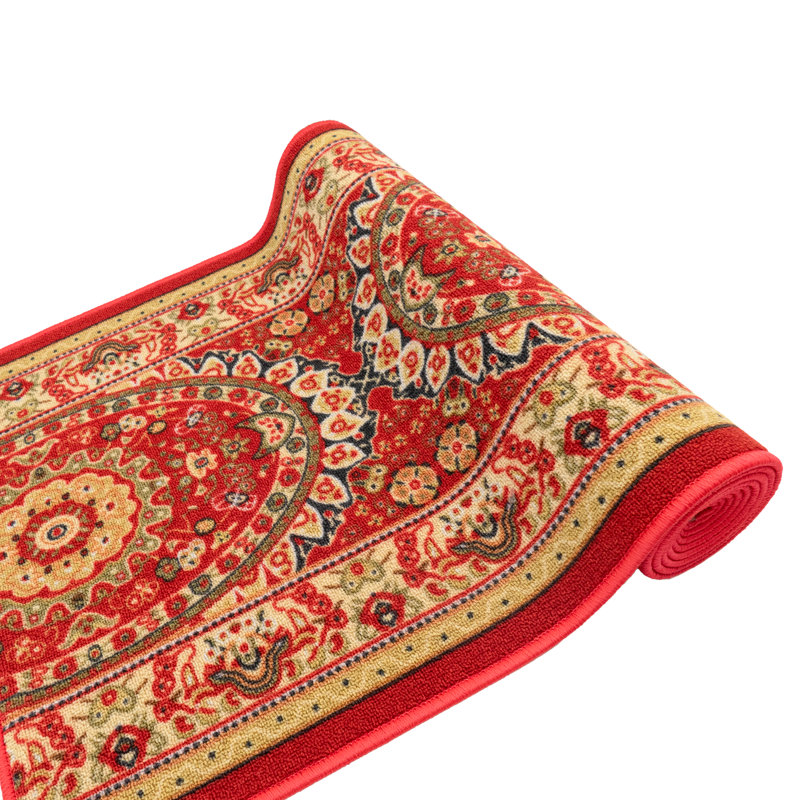 Custom Size Runner Rug Oriental Persian Medallion Red Low Pile Slip Resistant Runner Rugs by Feet, Runner 2'8" x 26'