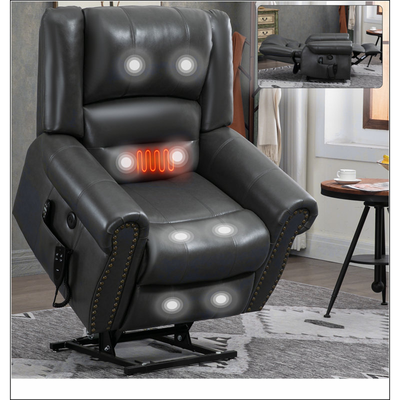 Power Lift Recliner Chair Heat Massage Dual Motor Infinite Position Up to 350 LBS, Faux Leather, Gray