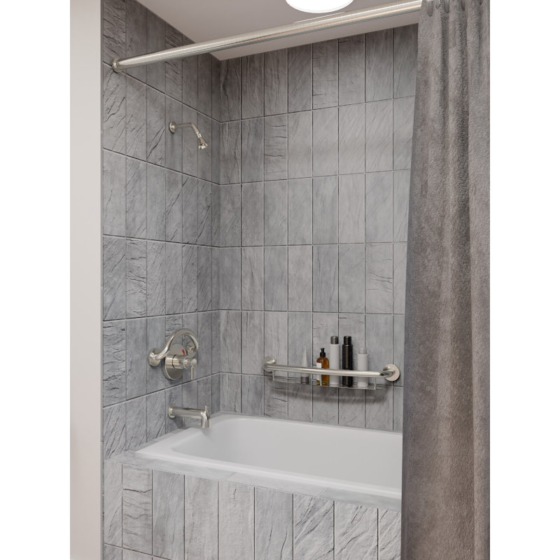Plus 24" Shampoo Shelf + Grab Bar in Brushed Stainless Steel, Brushed Nickel