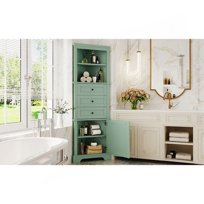 Triangle Tall Cabinet With 3 Drawers And Adjustable Shelves For Bathroom, Kitchen Or Living Room, MDF Board With Painted Finish