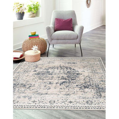 Arkeen Oriental Dark Blue/Beige/Ivory/Gray Area Rug