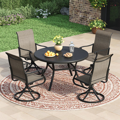 Aluminum Patio Dining Set with Round Dining Table and 4 Swivel Textilene Dining Chairs