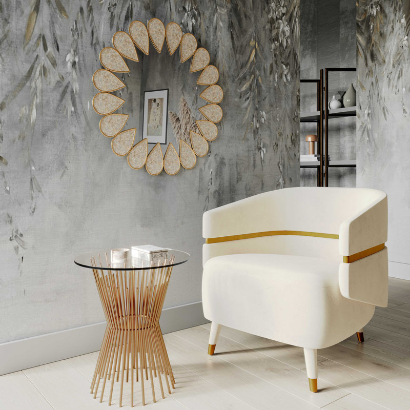 Ayla Cream Velvet and Gold Accent Chair
