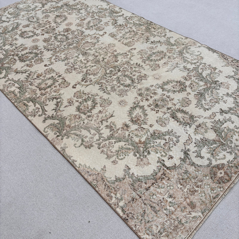 Tapis beige en laine rétro avec patchwork 61,8 x 116,5 pouces