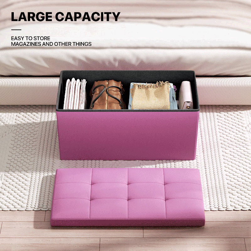 Repose-pieds capitonné avec rangement et repose-pieds, Mauve