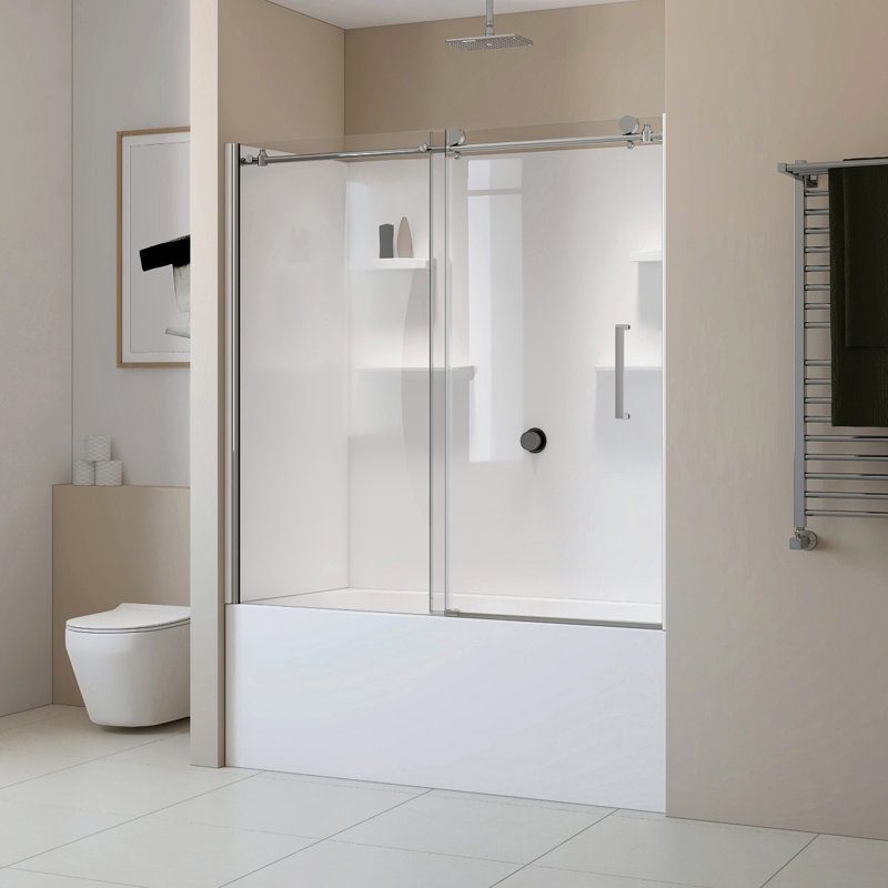 Cabine de douche réversible l 8 po H 111,33 po, Chrome, Gauche