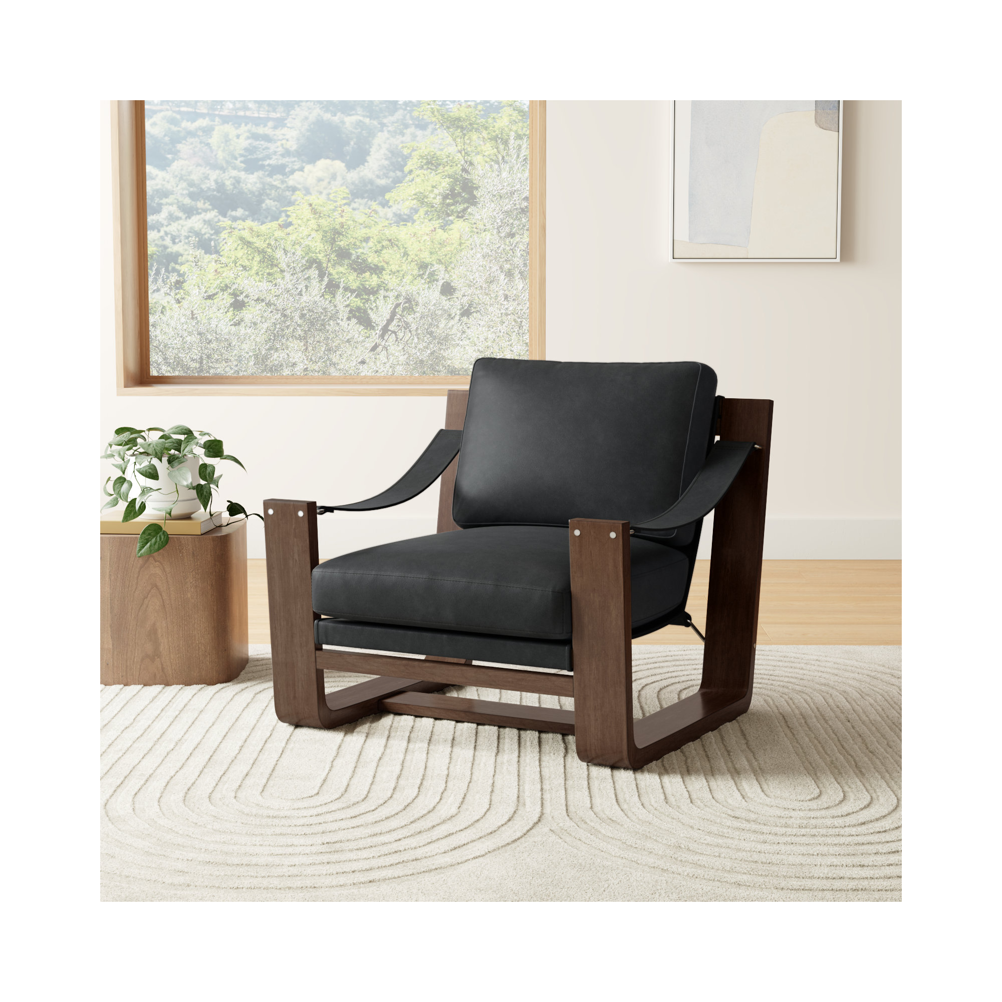 Arista Genuine Leather Armchair, Carson Black Genuine Leather