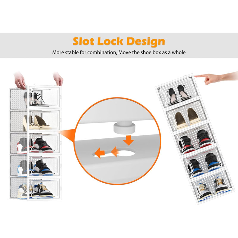 Shoe Storage Box,12 Pcs Stackable Shoe Boxes Clear Plastic Shoe Organizer Shoe Containers With Lids,Fit UK 9.5,White