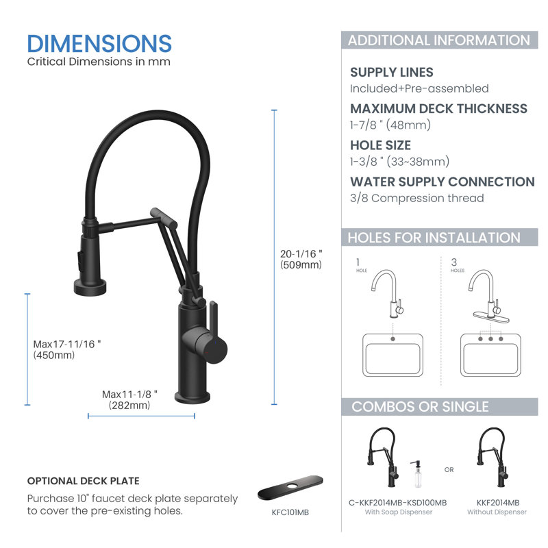 KIBI Engel Pull Down Kitchen Faucet, Matte Black