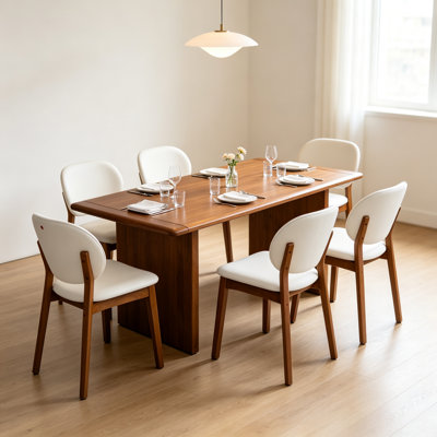 Hearthstone 7-Piece Rectangular Solid Wood Dining Table Set for 6 with Upholstered Chairs