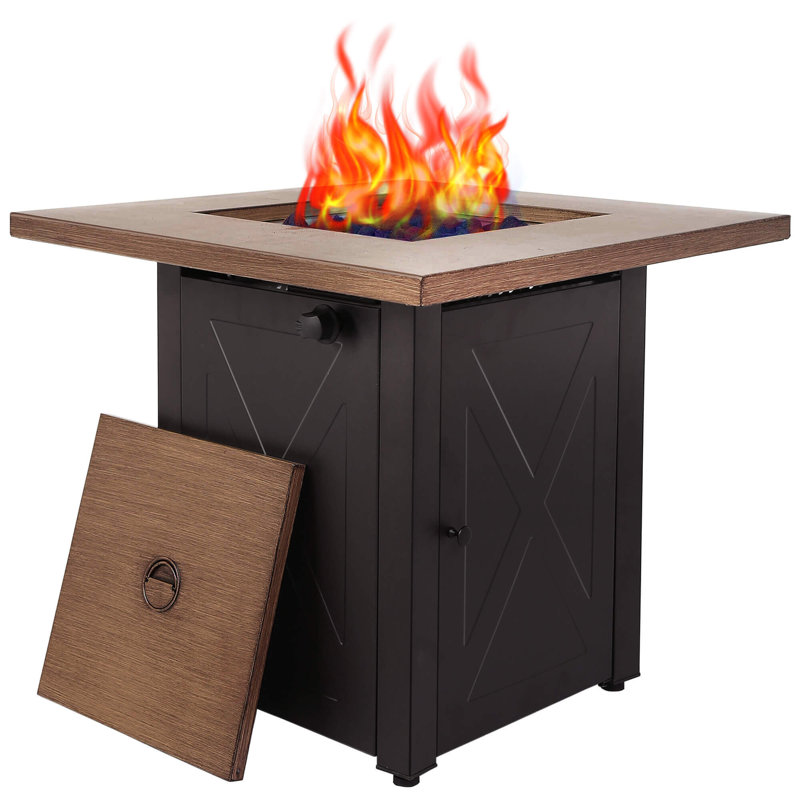 Yellow Wood Mocha X Square Propane Fire Pit Table
