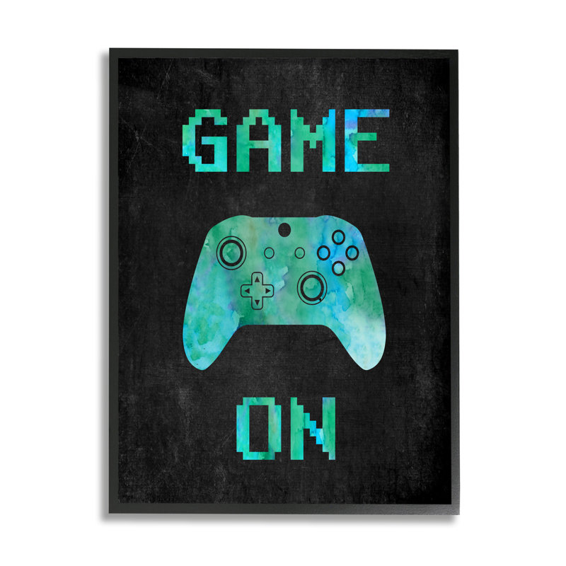 "Pixel Game On", encadré sur bois par CAD Design, art textuel, Giclée encadrée noir minuit, H 30 po x l 24 po x P 1,5 po
