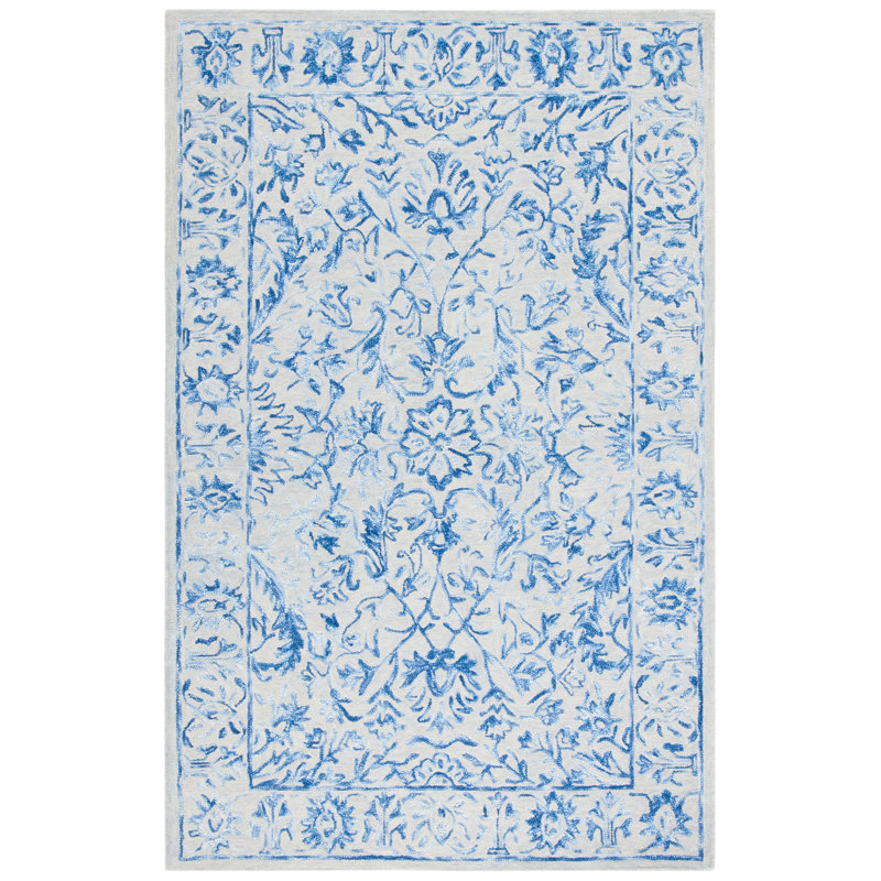 Tapis bleu / beige en laine touffeté à la main Maniscalco, Rectangulaire 4 pi x 6 pi
