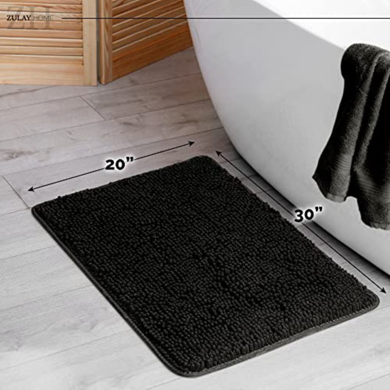 Zulay Home Soft Shaggy Bathroom Rug - Ultra Absorbent Bath Mats For Bathroom Non Slip Carpet - Microfiber Thick Bath Rugs For Bathroom, Under The Sink, Bedroom, Shower (Black, 20"X30")