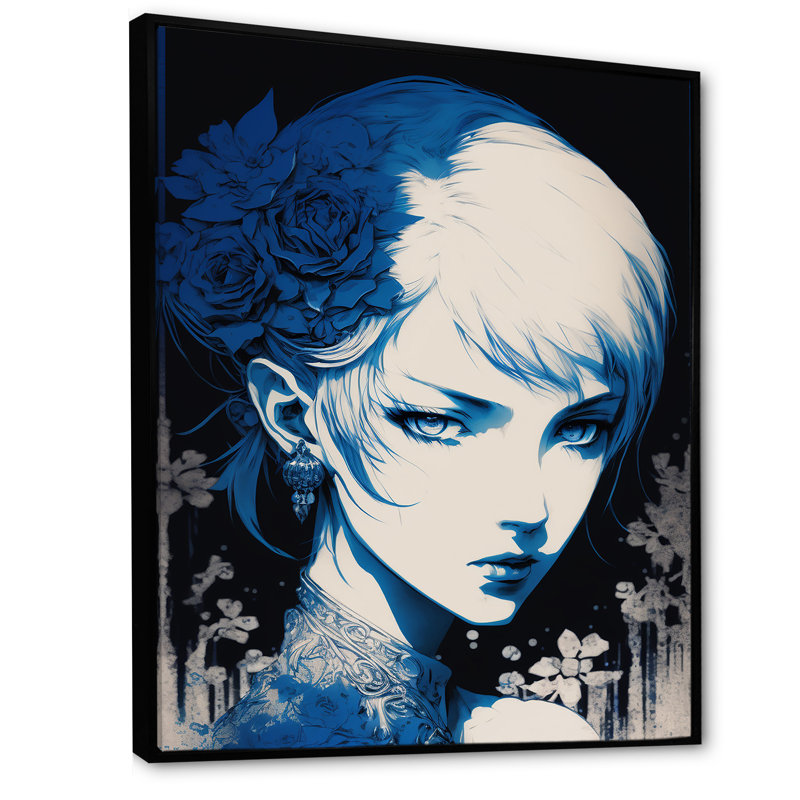Dessin rétro sur fond bleu Edm Wilson, H 40 po x l 30 po x P 1,5 po, Cadre flottant noir