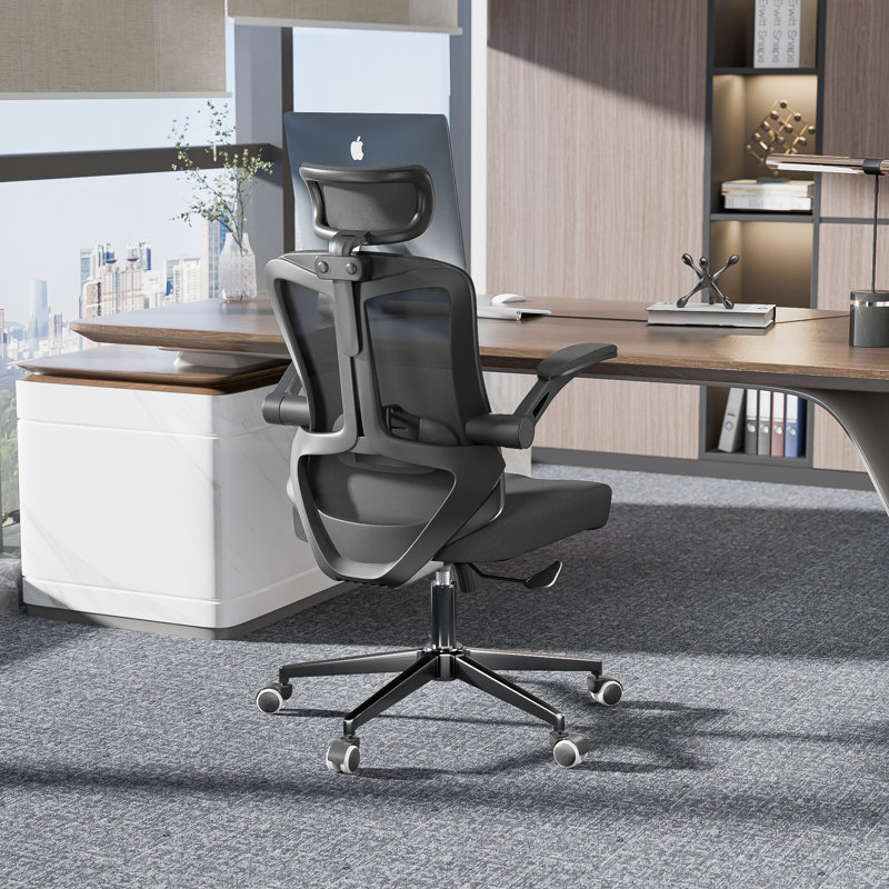 Chaise de bureau ergonomique, appui-tête réglable avec support lombaire et accoudoirs rabattables, Noir