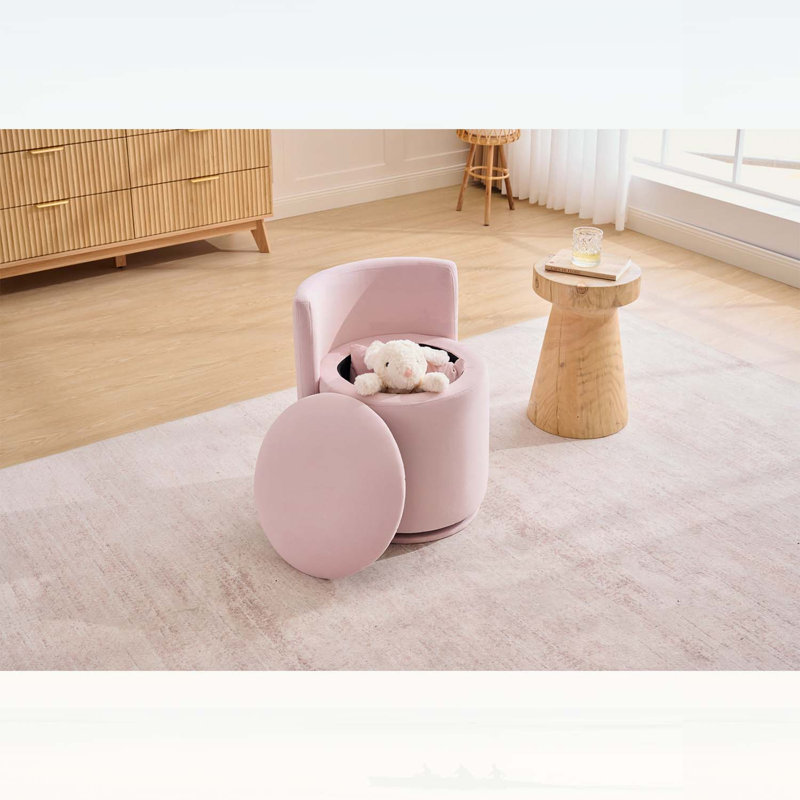 Fauteuil d'appoint pivotant en velours avec dossier incurvé et rangement, confortable et élégant pour les salons modernes