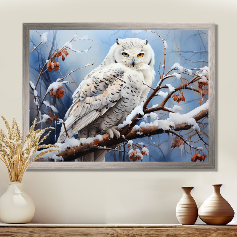 Snowy Owl Winter II - Winter Landscape, art mural, Cadre simple argenté, H 16 po x l 32 po x P 1 po