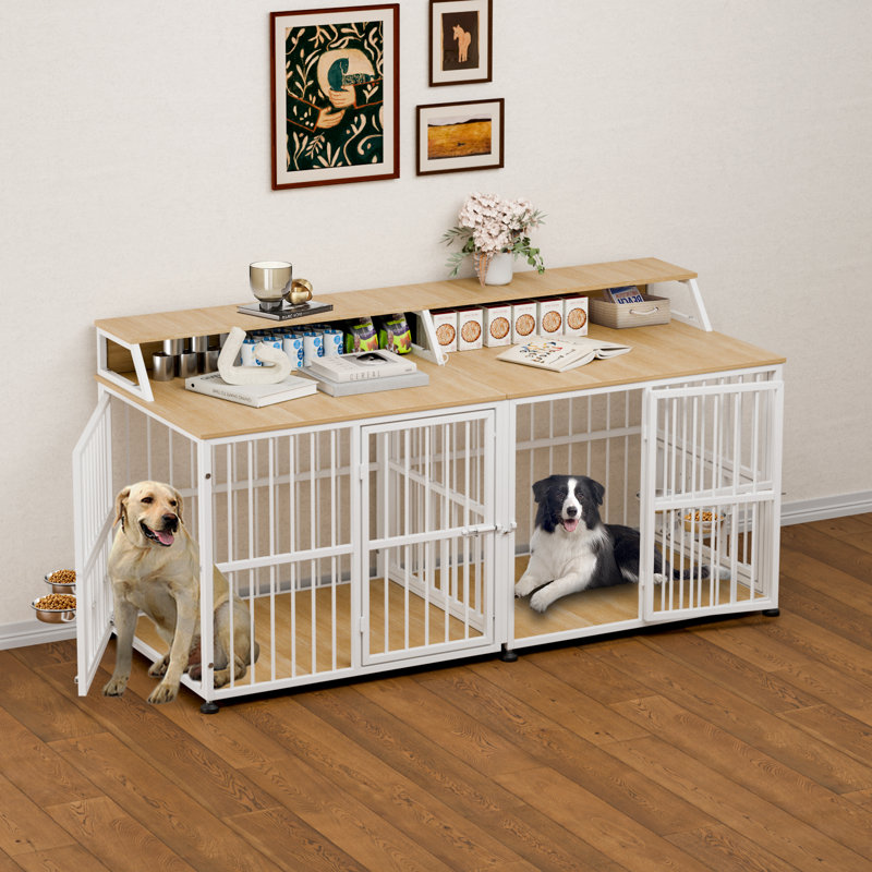 Grande cage pour chien de style mobilier avec cloison, Blanc